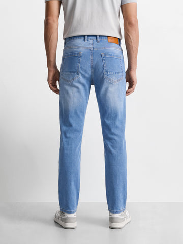 Men's Blue Slim Straight Fit Solid Casual Jeans
