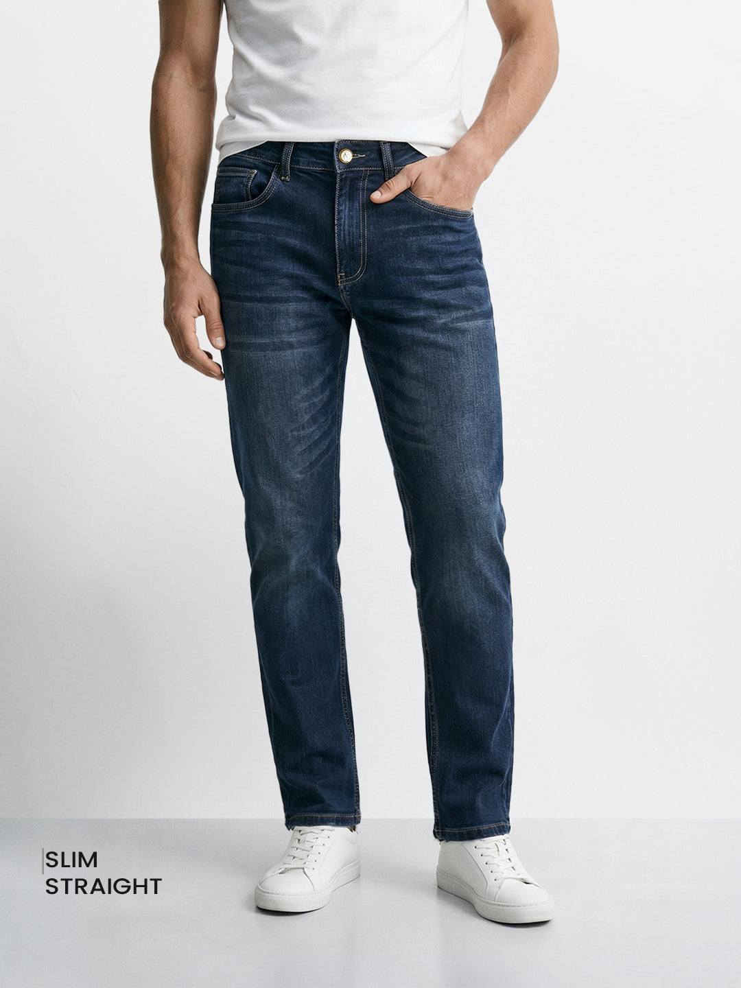 Men's Blue Slim Straight Fit Solid Casual Jeans