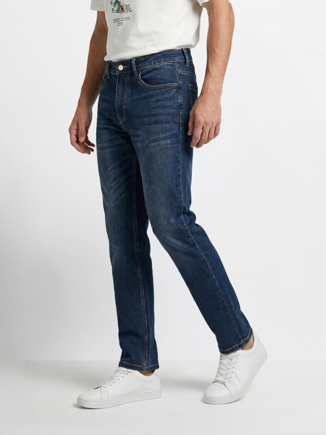 Men's Blue Slim Straight Fit Solid Casual Jeans