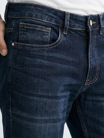 Men's Blue Slim Straight Fit Solid Casual Jeans
