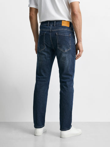Men's Blue Slim Straight Fit Solid Casual Jeans