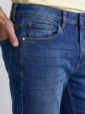 Men's Blue Slim Straight Fit Solid Casual Jeans
