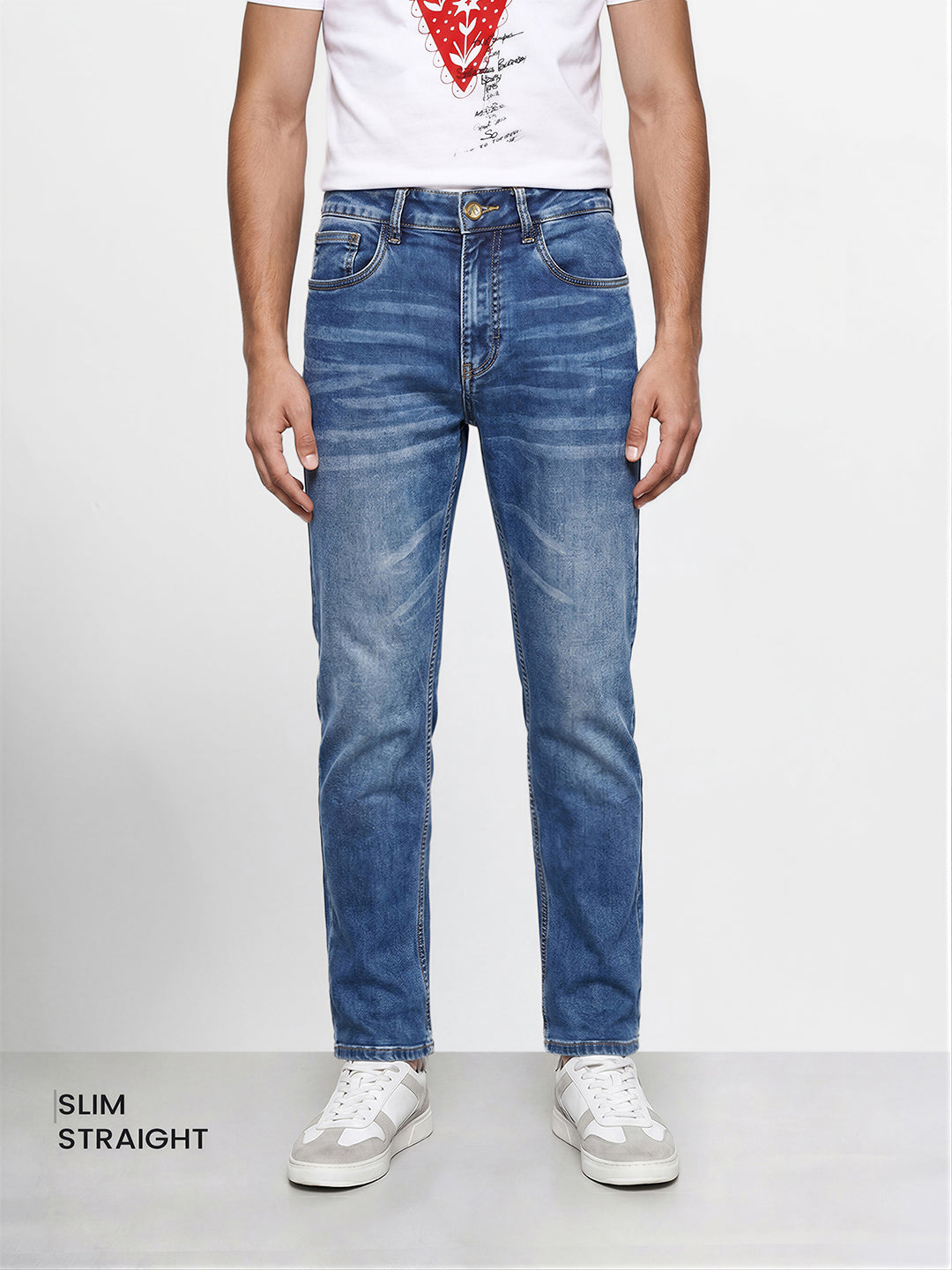 Men's Blue Slim Straight Fit Solid Casual Jeans