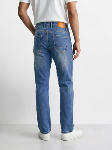 Men's Blue Slim Straight Fit Solid Casual Jeans