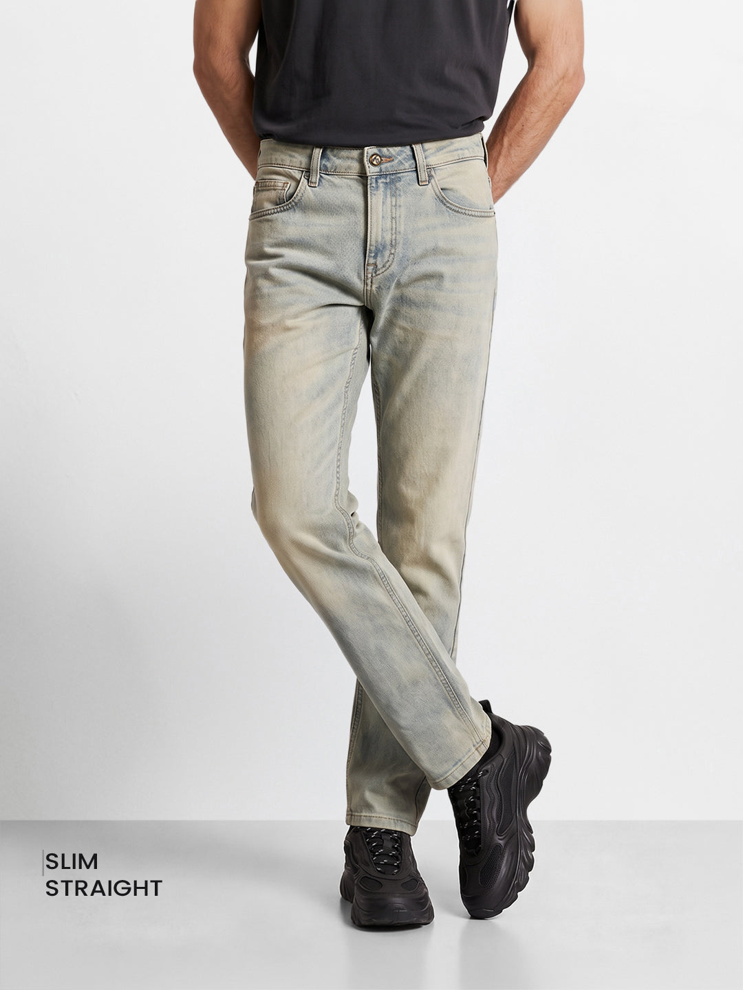 Men's Blue Slim Straight Fit Solid Casual Jeans