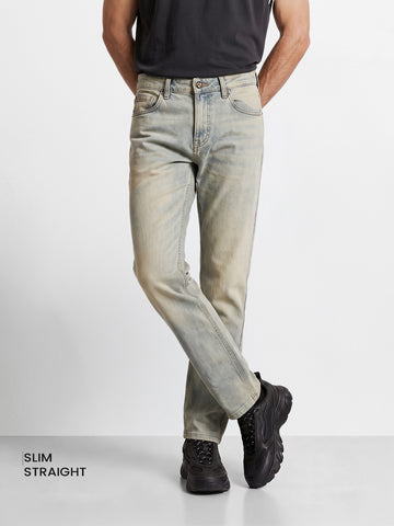 Men's Blue Slim Straight Fit Solid Casual Jeans