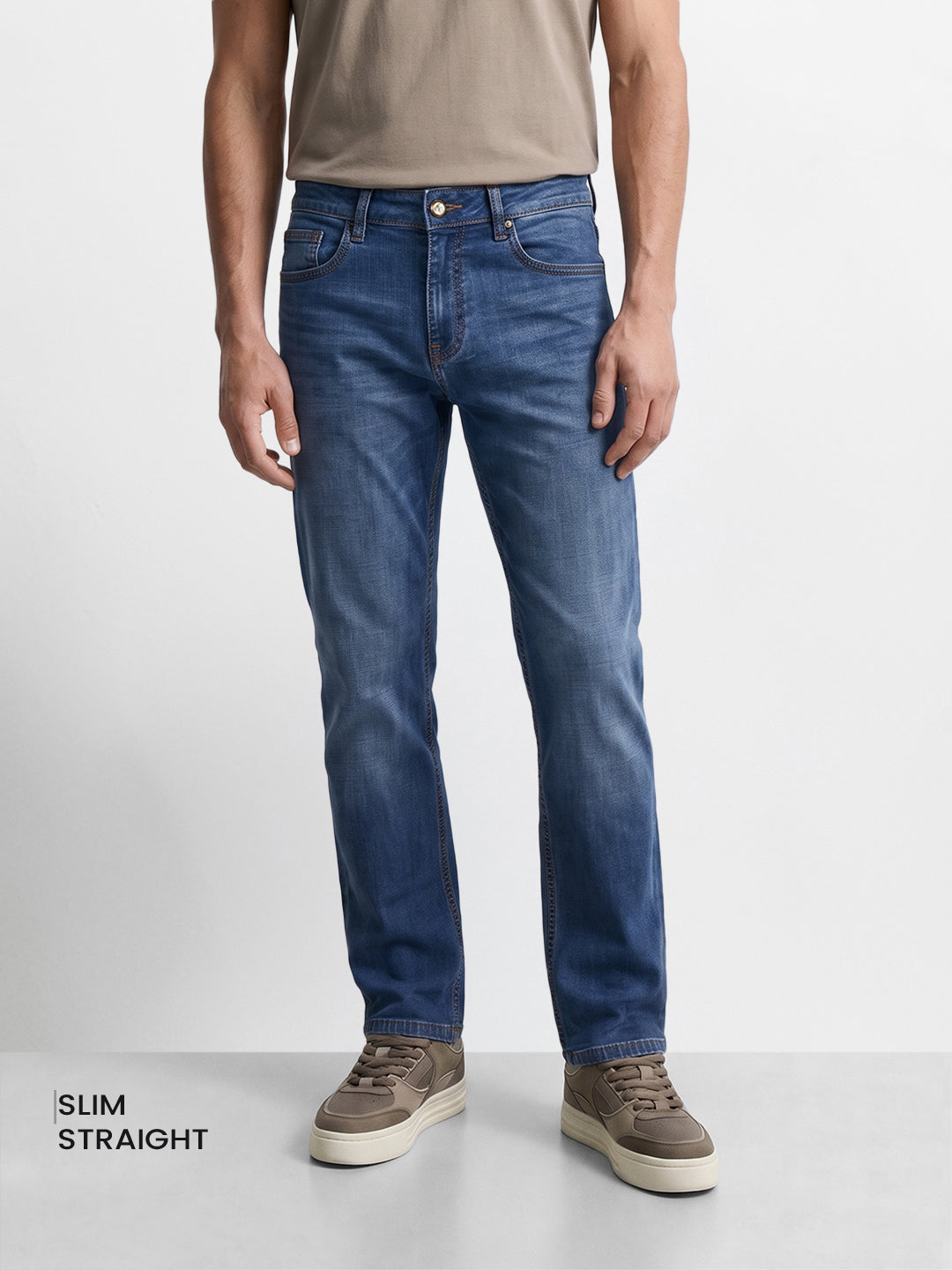 Men's Blue Slim Straight Fit Solid Casual Jeans