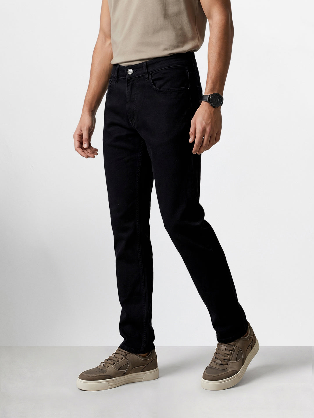 Men's Black Slim Straight Fit Solid Casual Jeans