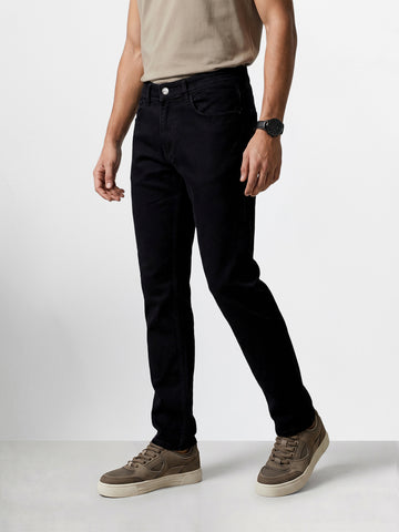 Men's Black Slim Straight Fit Solid Casual Jeans
