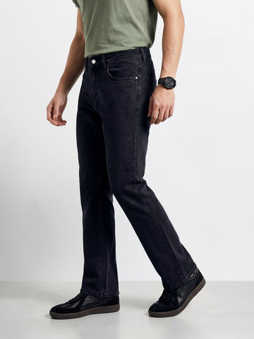 Men's Black Bootcut Fit Solid Casual Jeans