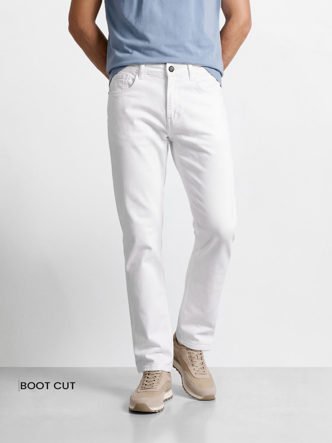 Men's White Bootcut Fit Solid Casual Jeans