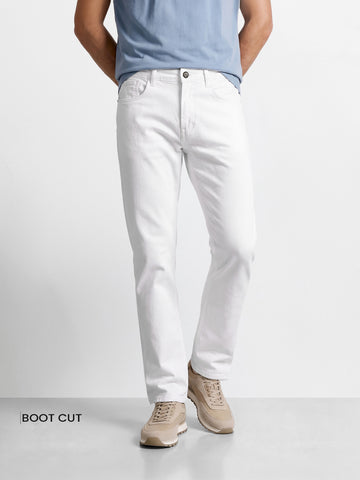 Men's White Bootcut Fit Solid Casual Jeans