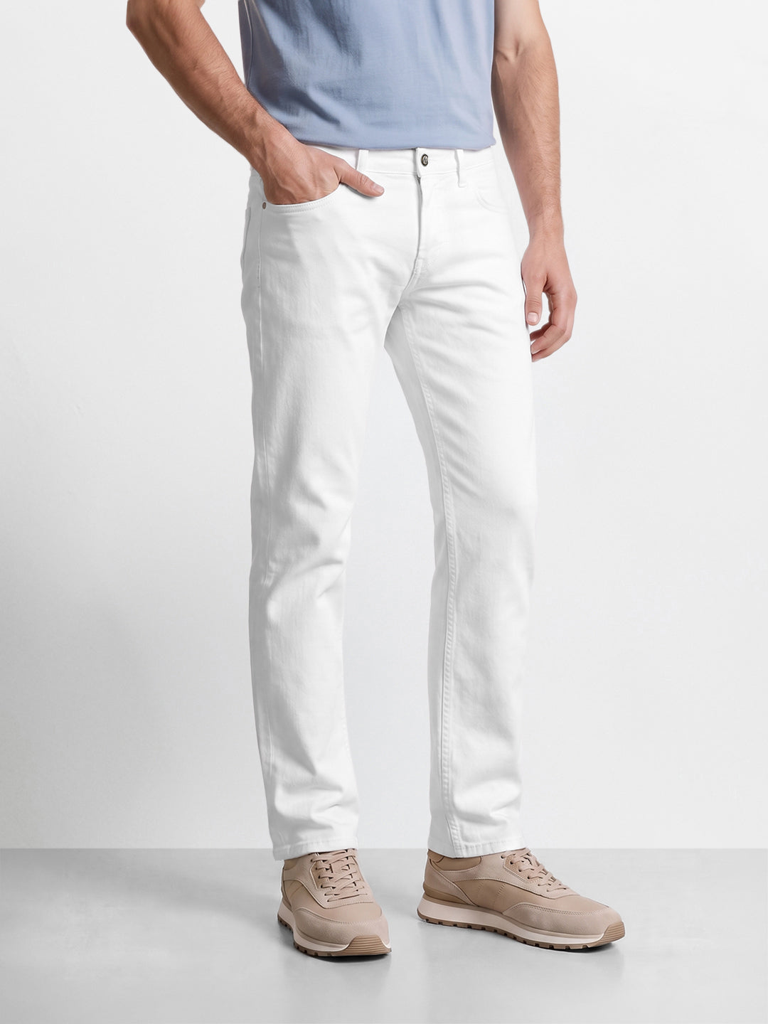 Men's White Bootcut Fit Solid Casual Jeans