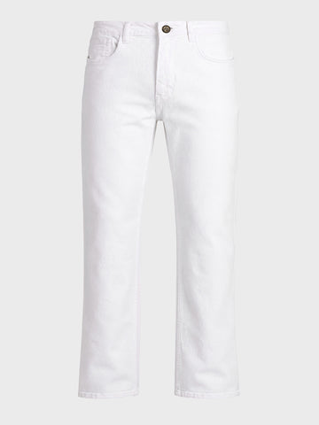 Men's White Bootcut Fit Solid Casual Jeans