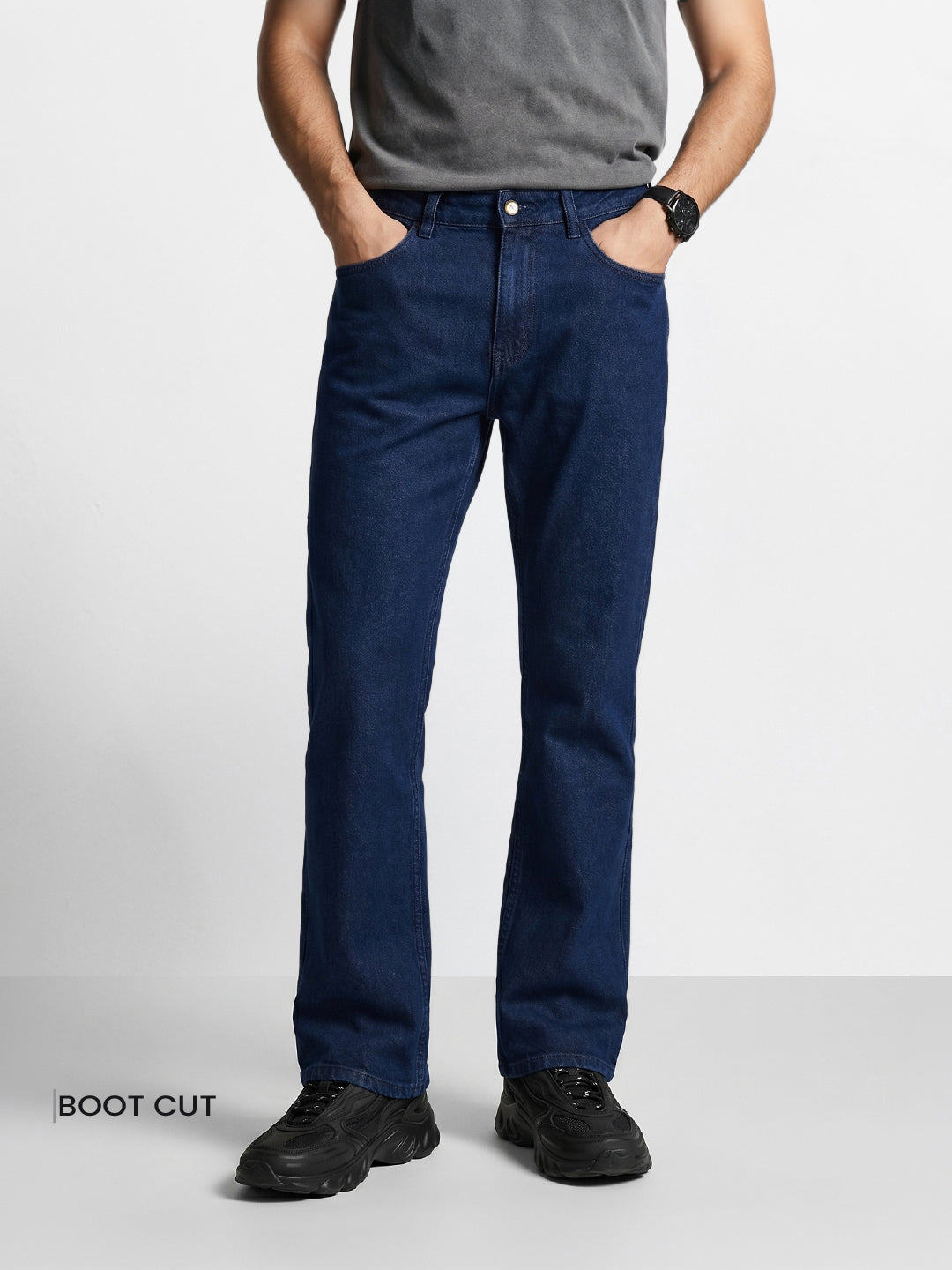 Men's Blue Bootcut Fit Solid Casual Jeans