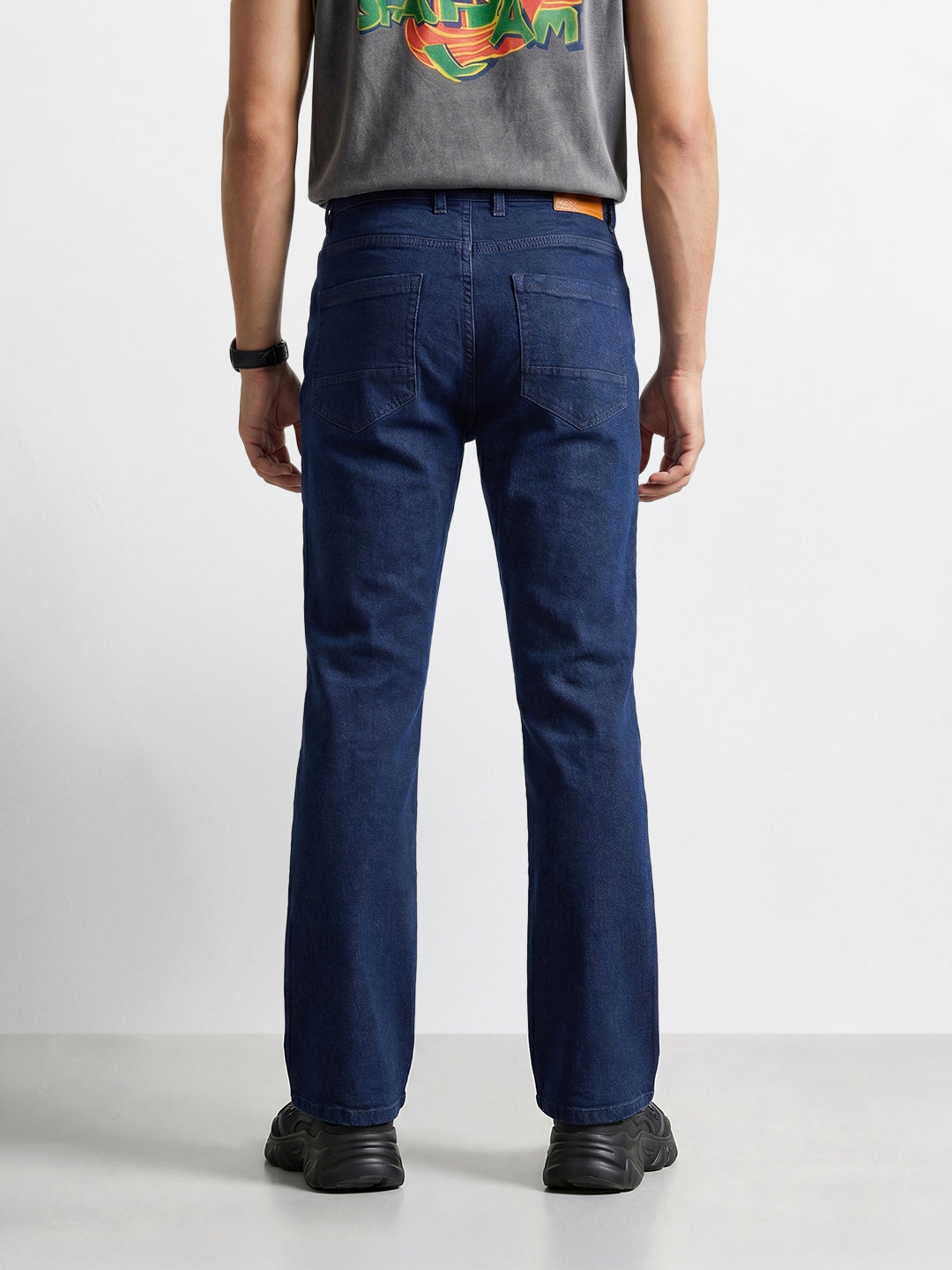 Men's Blue Bootcut Fit Solid Casual Jeans