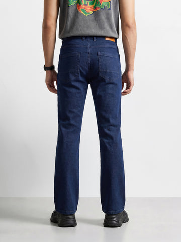 Men's Blue Bootcut Fit Solid Casual Jeans