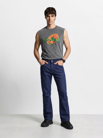 Men's Blue Bootcut Fit Solid Casual Jeans