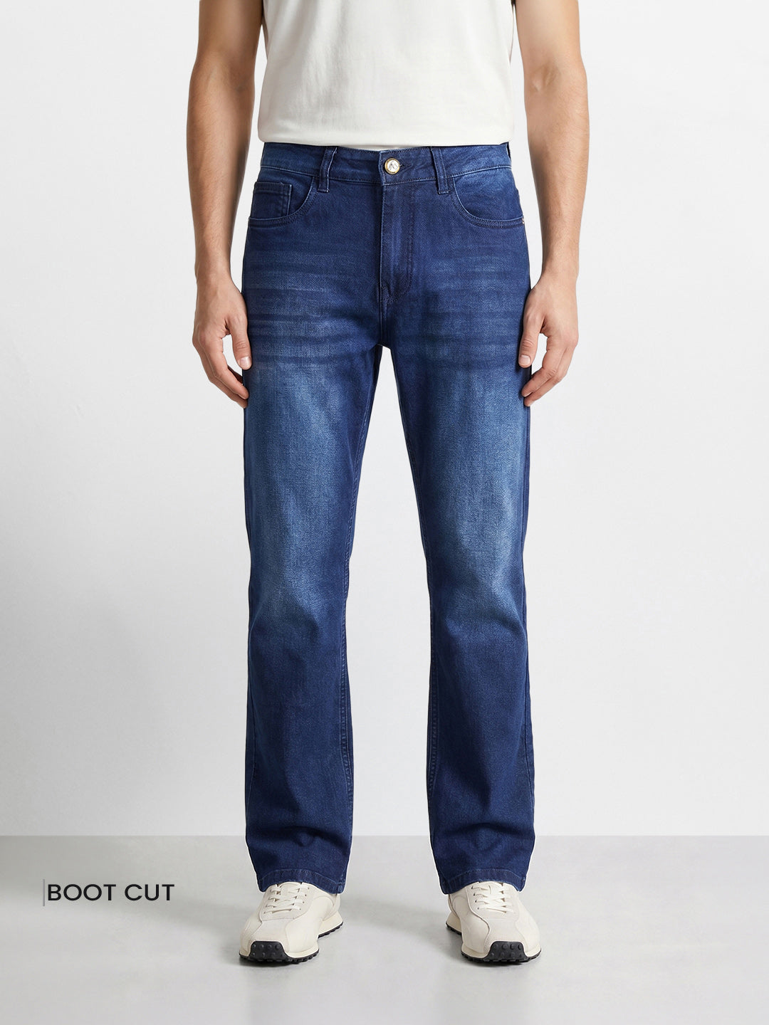 Men's Blue Bootcut Fit Solid Casual Jeans