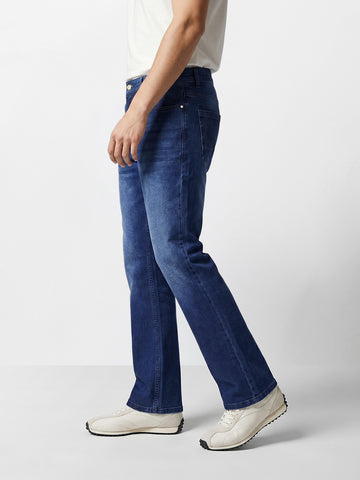 Men's Blue Bootcut Fit Solid Casual Jeans