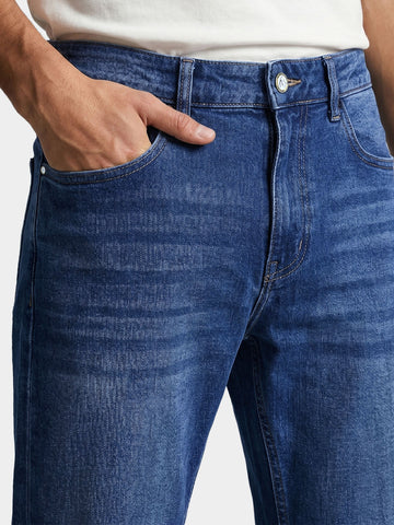 Men's Blue Bootcut Fit Solid Casual Jeans