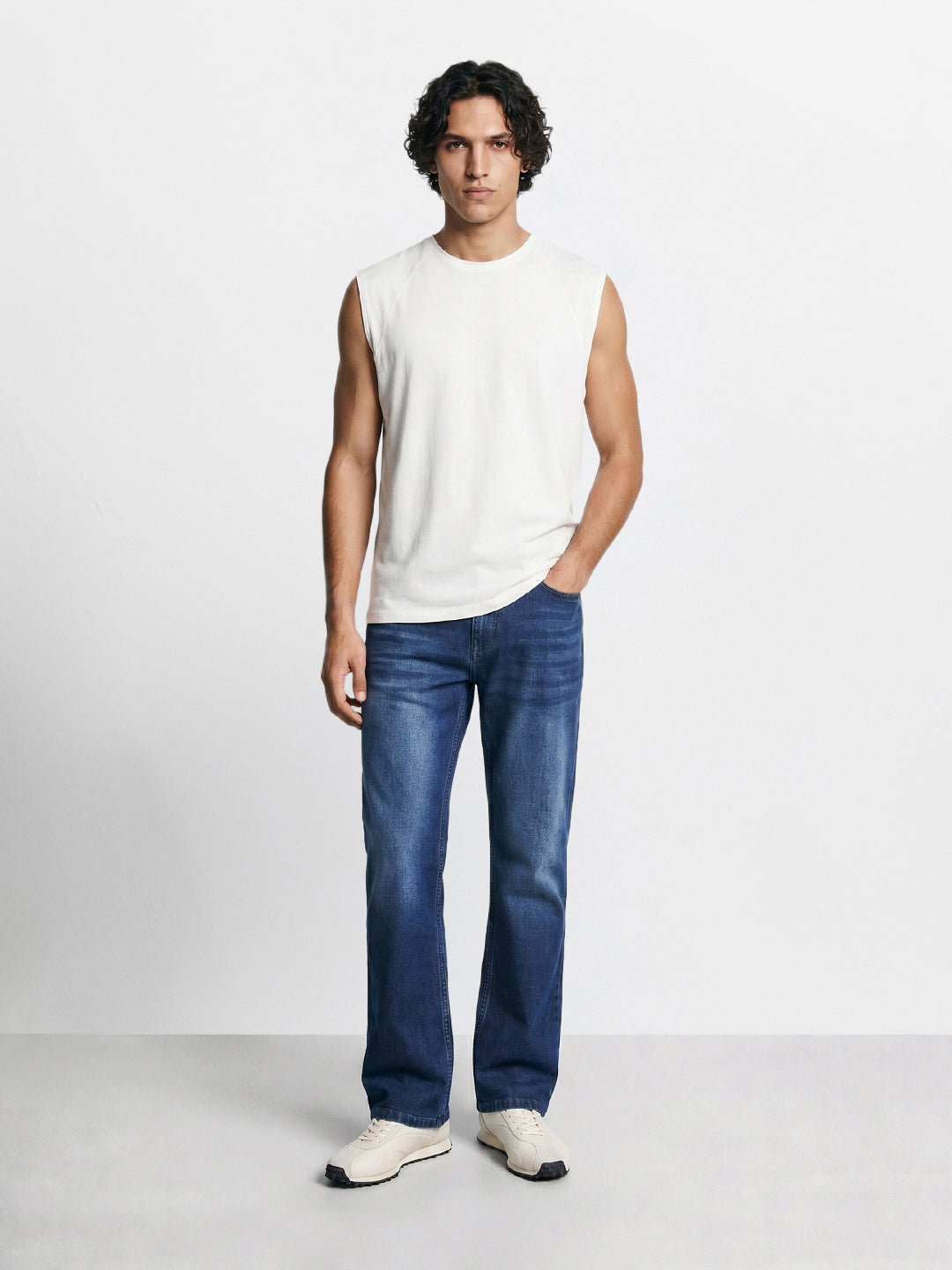 Men's Blue Bootcut Fit Solid Casual Jeans