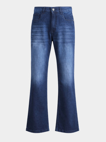 Men's Blue Bootcut Fit Solid Casual Jeans