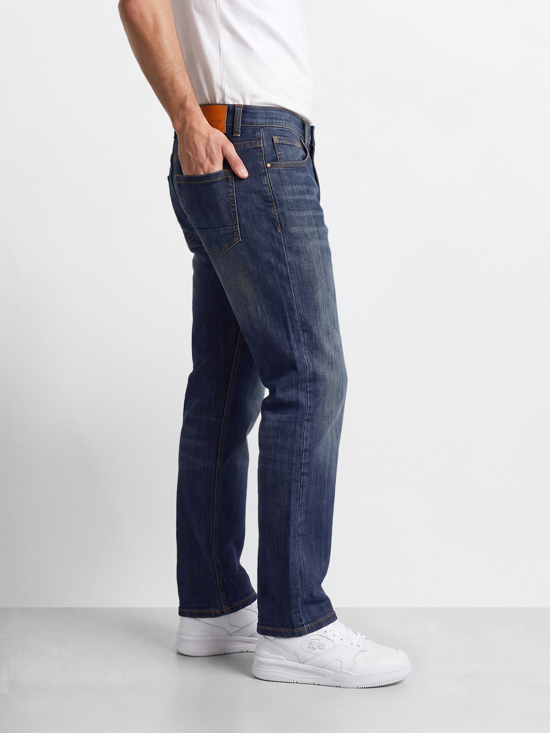Men's Navy Blue Bootcut Fit Solid Casual Jeans