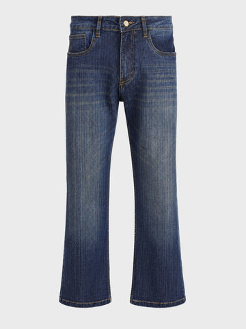Men's Blue Bootcut Fit Solid Casual Jeans