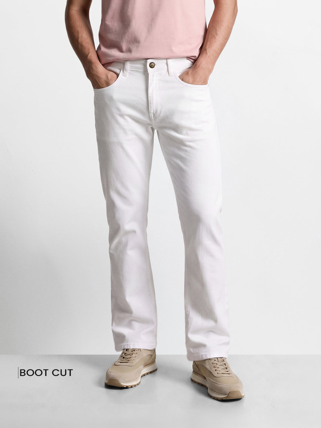 Men's White Bootcut Fit Solid Casual Jeans