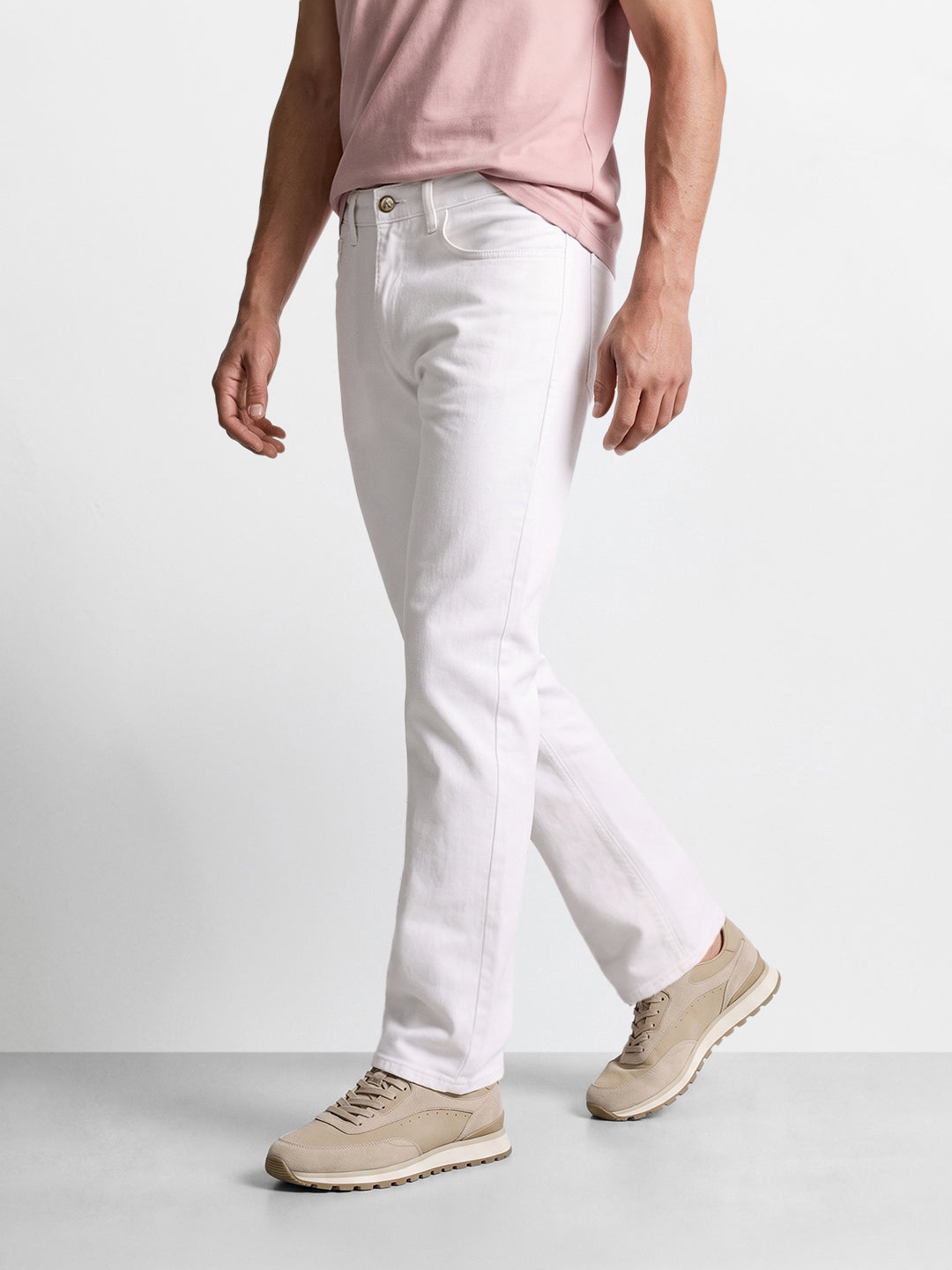 Men's White Bootcut Fit Solid Casual Jeans