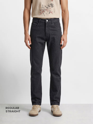 Men's Black Regular Fit Solid Casual Jeans
