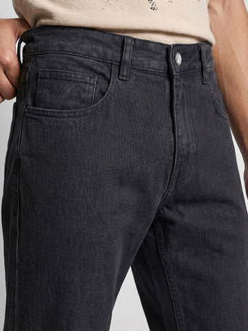Men's Black Regular Fit Solid Casual Jeans