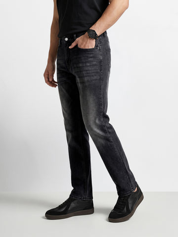 Men's Black Regular Fit Solid Casual Jeans