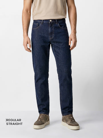 Men's Blue Regular Fit Solid Casual Jeans