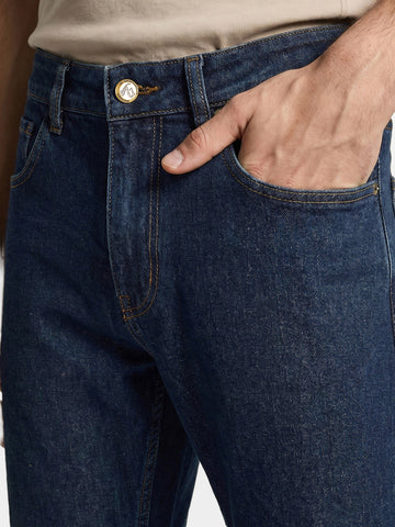 Men's Blue Regular Fit Solid Casual Jeans
