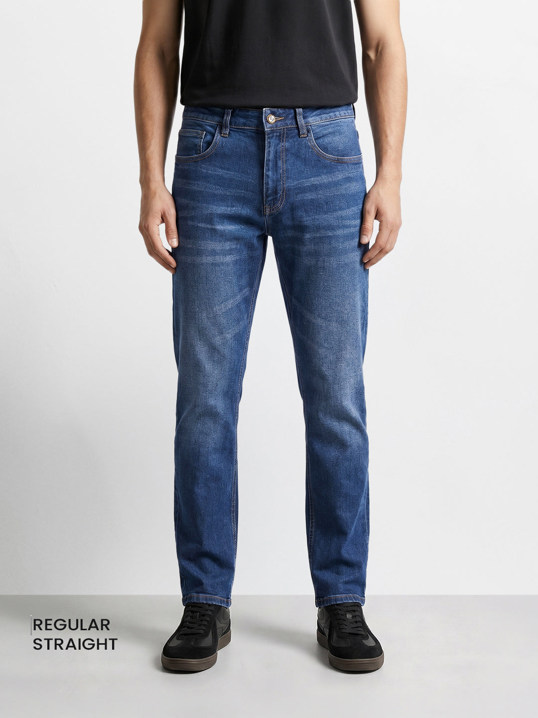 Men's Blue Regular Fit Solid Casual Jeans