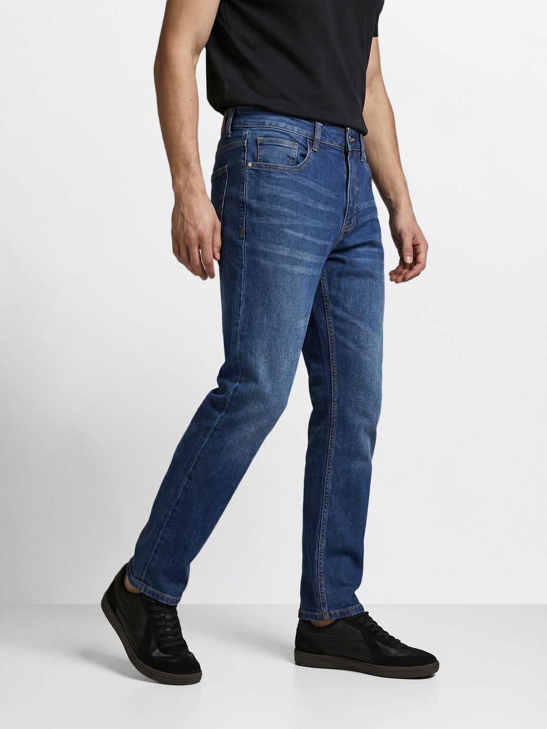 Men's Blue Regular Fit Solid Casual Jeans