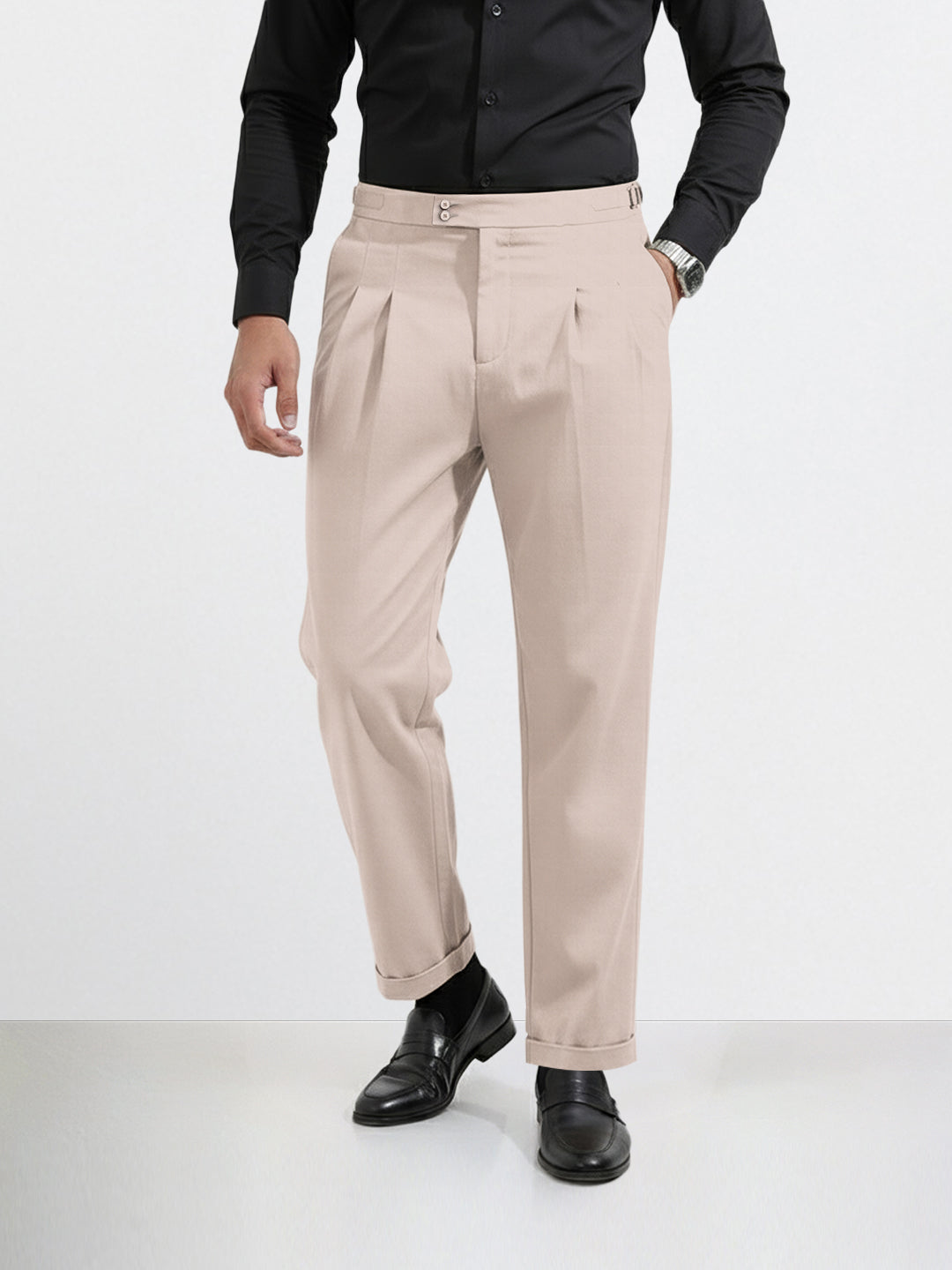 Men's Beige Relaxed Fit Utility Solid Trousers