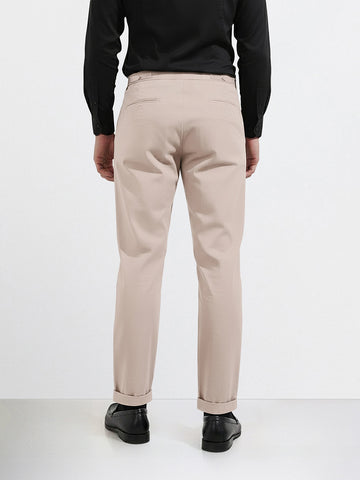 Men's Beige Relaxed Fit Utility Solid Trousers
