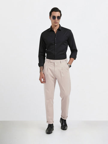 Men's Beige Relaxed Fit Utility Solid Trousers