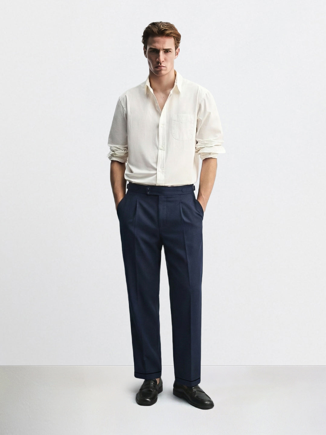 Men's Blue Relaxed Fit Utility Solid Trousers