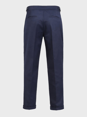 Men's Blue Relaxed Fit Utility Solid Trousers