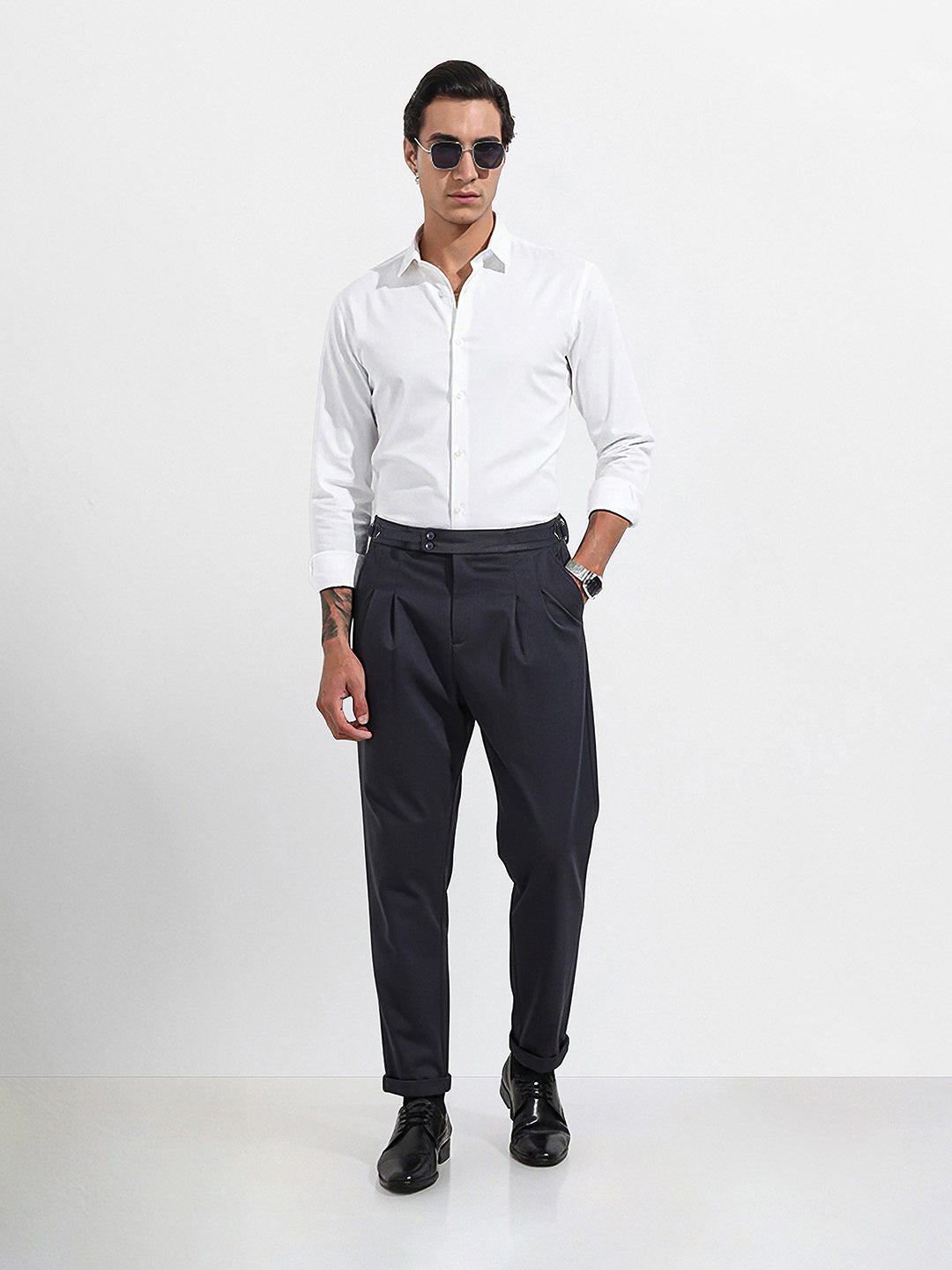 Men's Grey Relaxed Fit Utility Solid Trousers