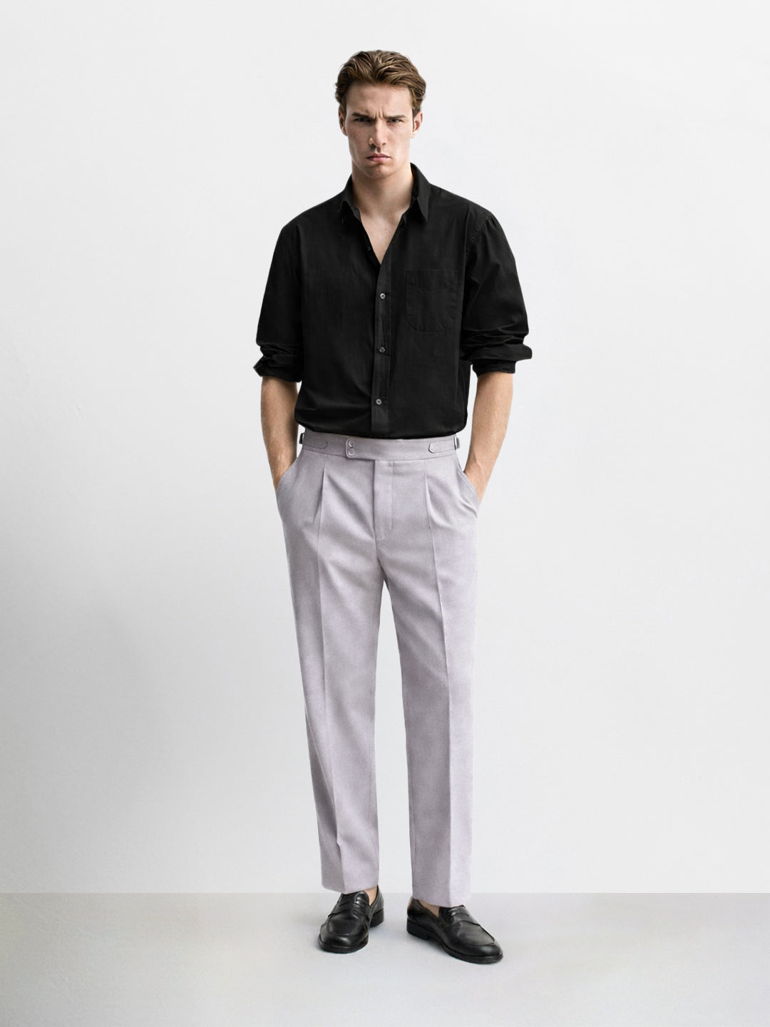 Men's Grey Relaxed Fit Utility Solid Trousers
