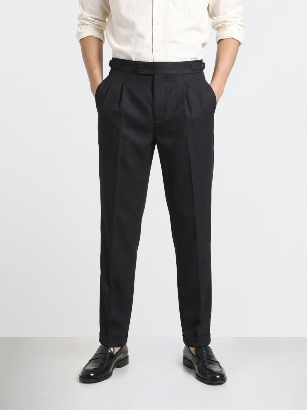 Men's Black Relaxed Fit Utility Solid Trousers