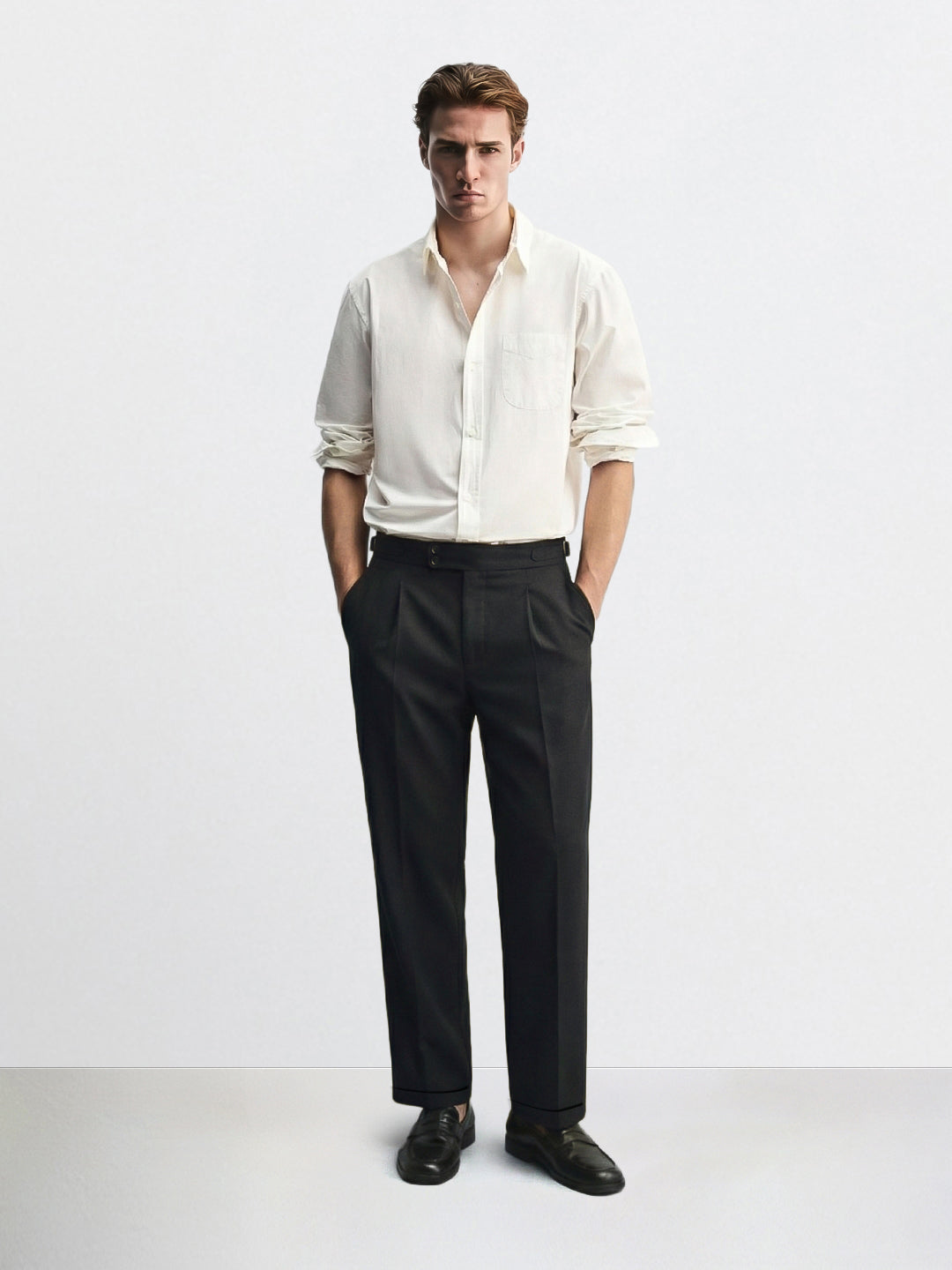 Men's Black Relaxed Fit Utility Solid Trousers