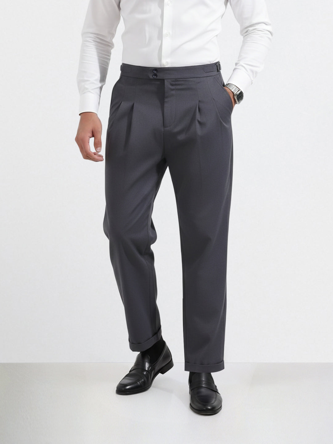 Men's Grey Relaxed Fit Utility Solid Trousers