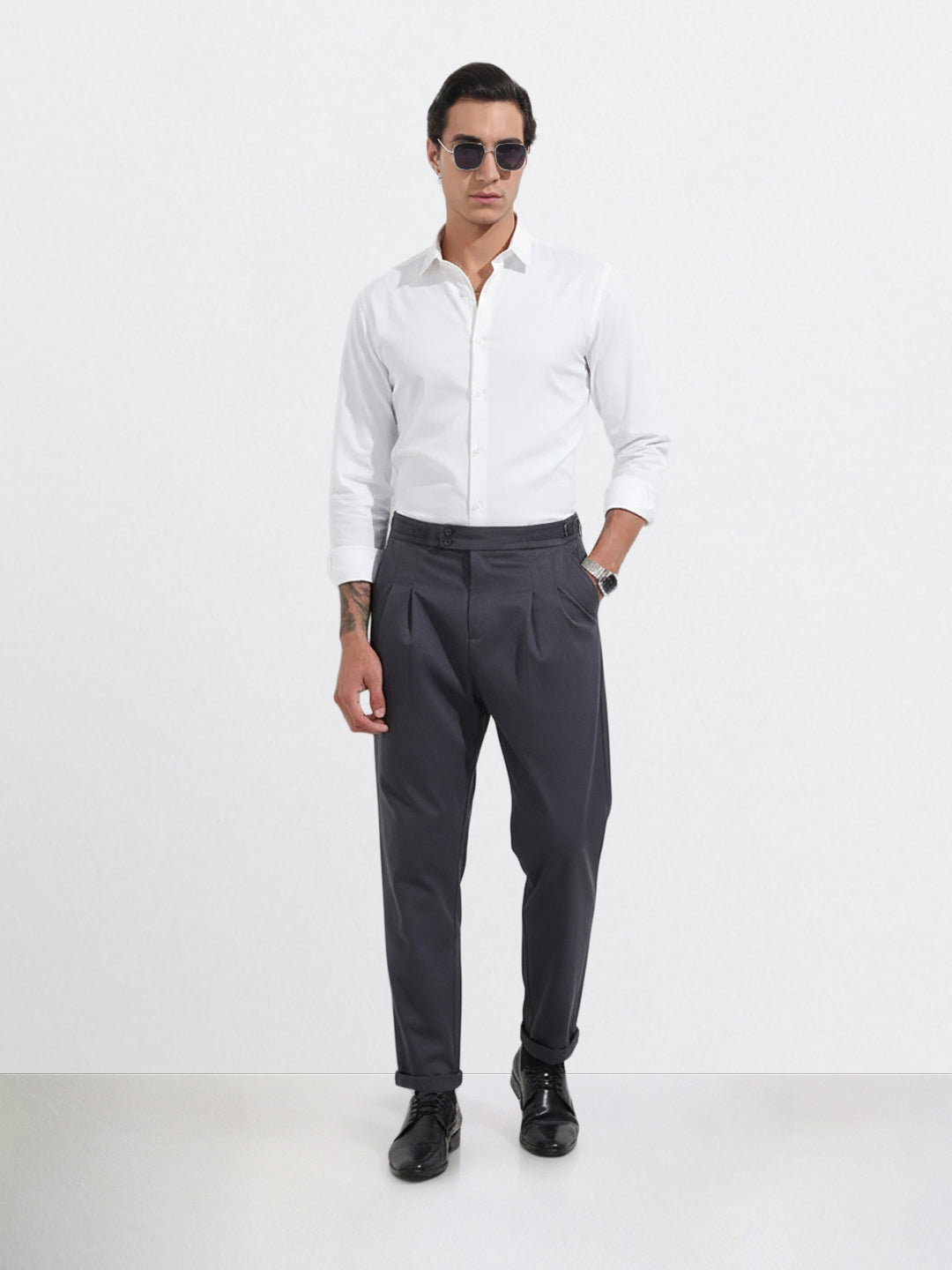 Men's Grey Relaxed Fit Utility Solid Trousers