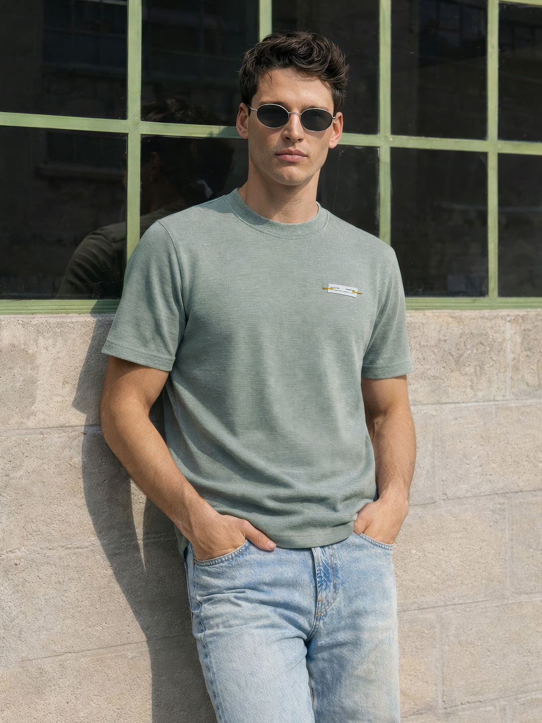 Men's Green Relaxed Fit Solid Casual T-Shirts